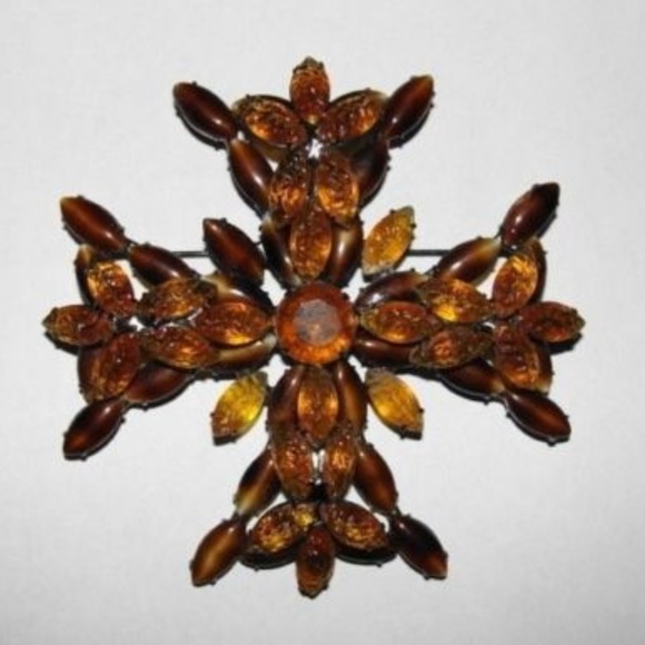 Kenneth Lane Poured Glass Gripoix Maltese Cross Pi